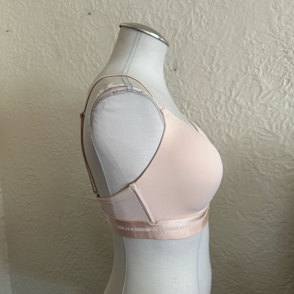 Victoria’s Secret Pink Wireless Nude Beige Logo Band Bra Lightly Lined - Picture 6 of 7